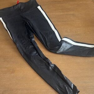 SPANX Sleek Black Leggings with White Stripes